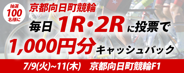 毎日1R・2R対象！京都向日町競輪F1 キャッシュバック投票キャンペーン