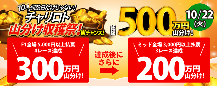 10月の競輪キャンペーンは【総額8,300万】10/2(水)はWチャンス!F1全場で300万山分け!達成者でさらに200万山分け!